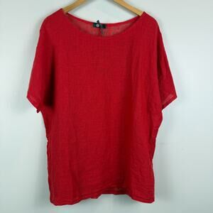 M Made In Italy Top Womens M Red Linen Blend Crochet Back Short Sleeve Relax NWT
